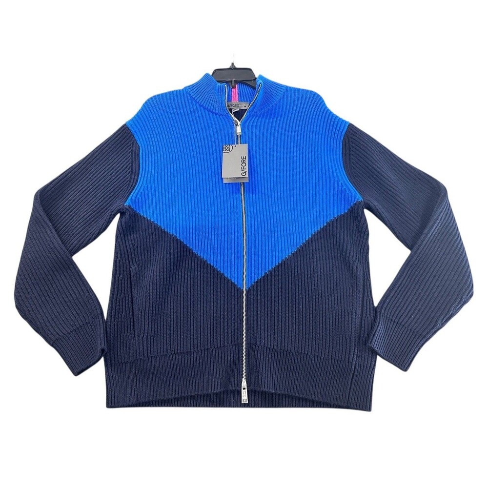 NEW G/Fore Textured Knit 100% Wool Full Zip Sweater Racer Blue/Navy Size Medium